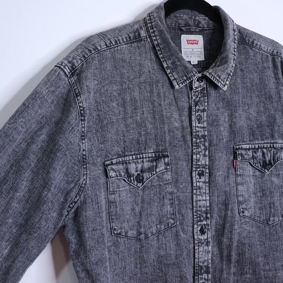 LEVI'S Relaxed Fit Denim Shirt Black Acid Wash Button Up Long Sleeve Men's XL - Picture 4 of 10